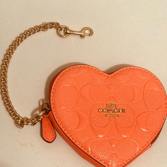 Coach Heart Shaped Tangerine colored Coin Purse - Picture 4 of 8